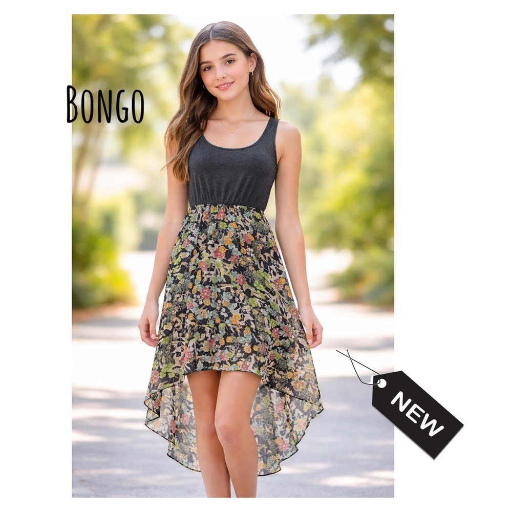NWT juniors bongo mix media hi -low floral dress size large
